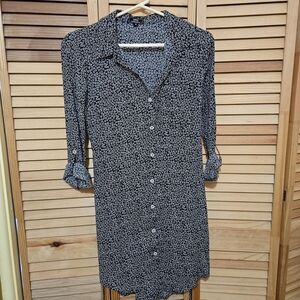 Black and White Floral Button-Up Dress